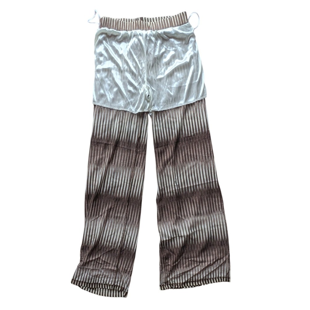 Sunsetions Brown Cream Striped Wide Leg Beach Pants M Boho Tie Waist - Picture 6 of 7